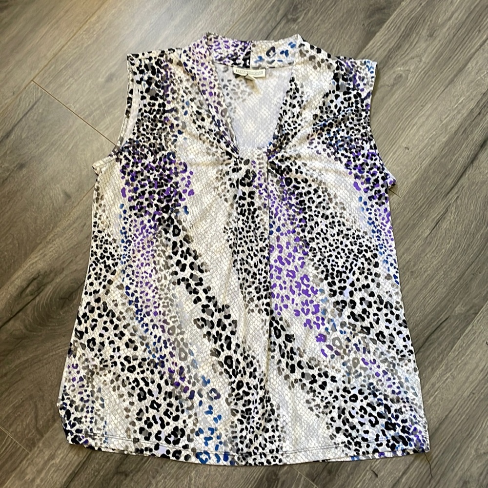 Dana Buchman Animal Print, black, purple and gray casual or office blouse top